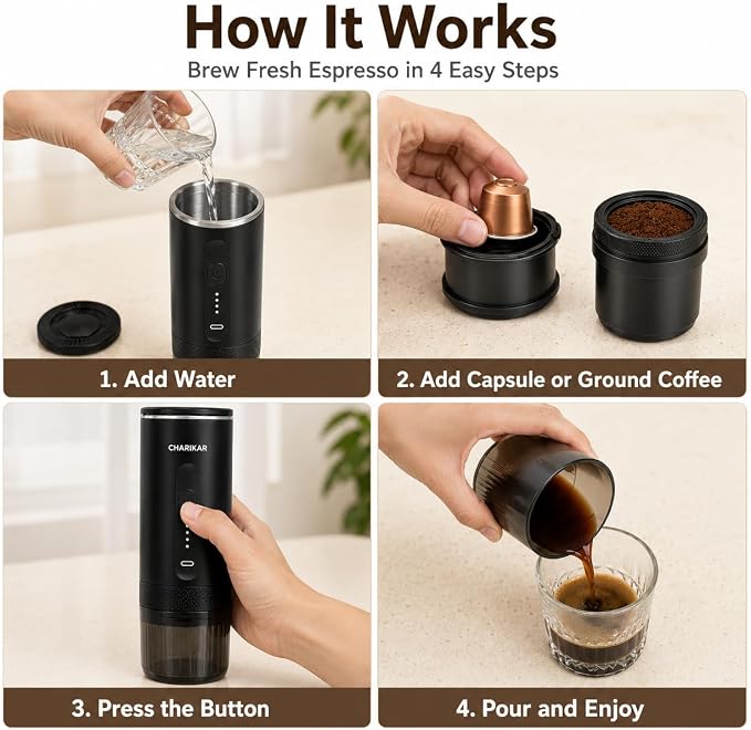 Portable Espresso Machine, Self-Heating Travel Coffee Maker, 20 Bar 7500mAh - Image 4