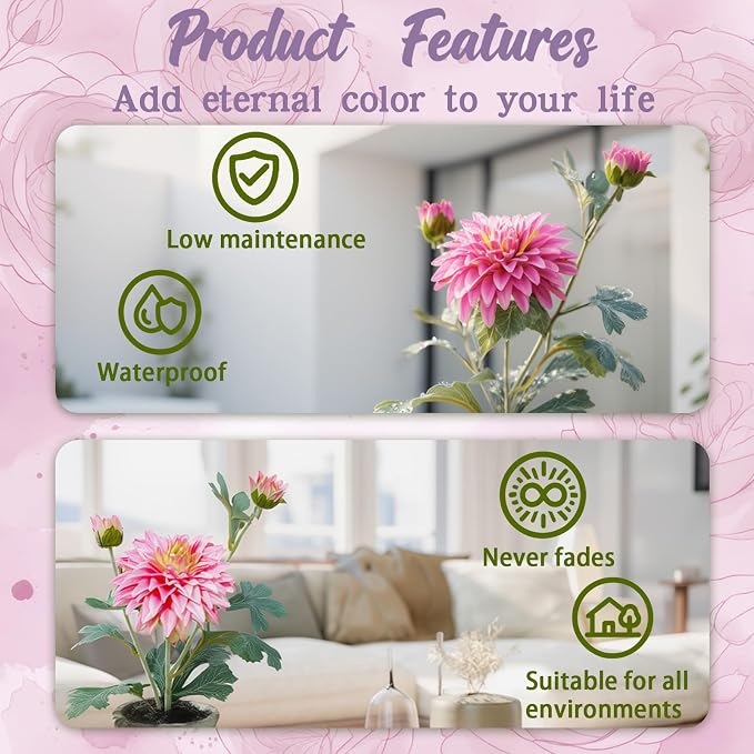 Rose Red Dahlia Flowers Fake Silk Mums Flower Artificial Chrysanthemum Flowers - Image 3