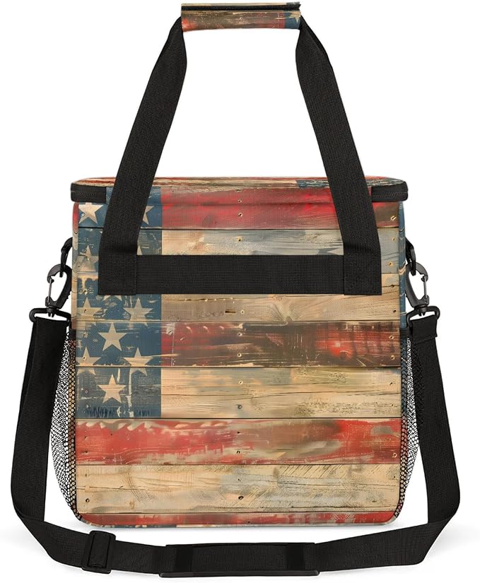Vintage American Flag Wood Coffee Maker Carring Bag, Large Insulated Storage - Image 5