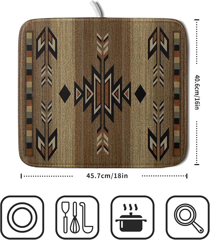 Giwawa 16"x18" Southwestern Dish Drying Mat Rustic Brown Tribal Ethnic Small - Image 2