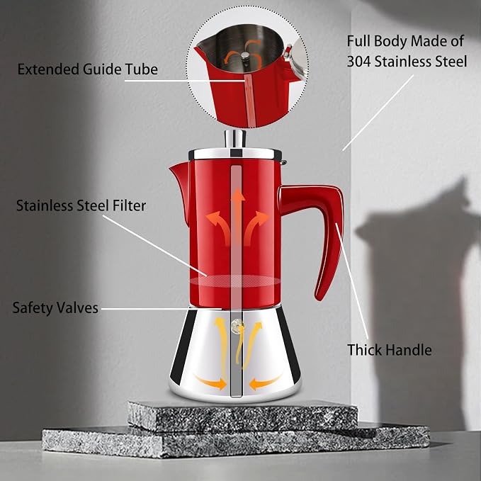 6 Cup Thickened 304 Stainless Steel Moka Pot Stovetop Espresso Maker Cafeteras - Image 3