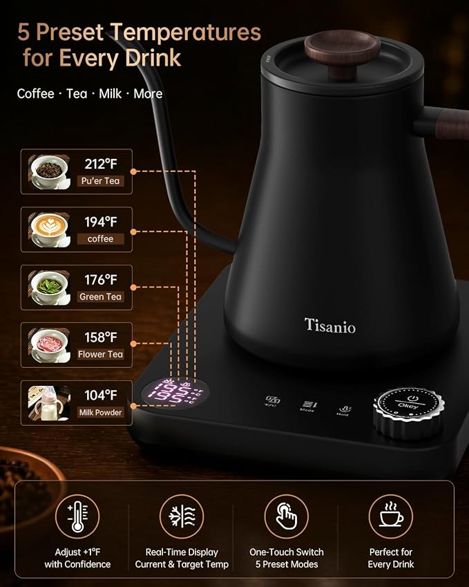 Gooseneck Electric Kettle for Pour Over Coffee, ±1°F Precision Control - Image 7