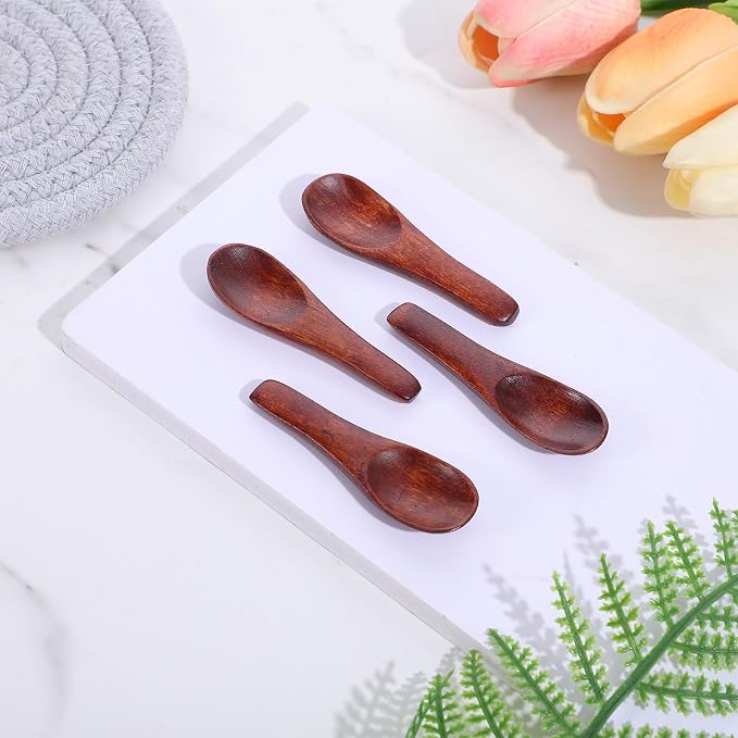 4 Pcs Handcrafted Tiny Wooden Spoons | Mini Scoops - Image 6