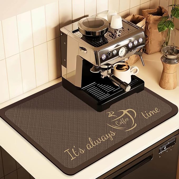 Coffee Mat for Countertops, Coffee Bar Accessories Fit Under Coffee Maker by JuSiyley