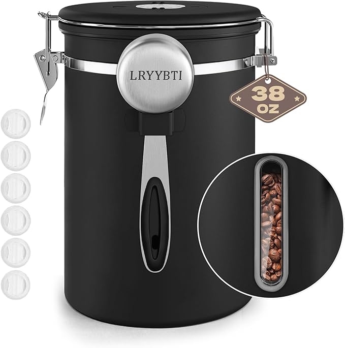 Coffee Canisters with Window, Scoop and Airtight Lid Stainless Steel Kitchen by LRYYBTI