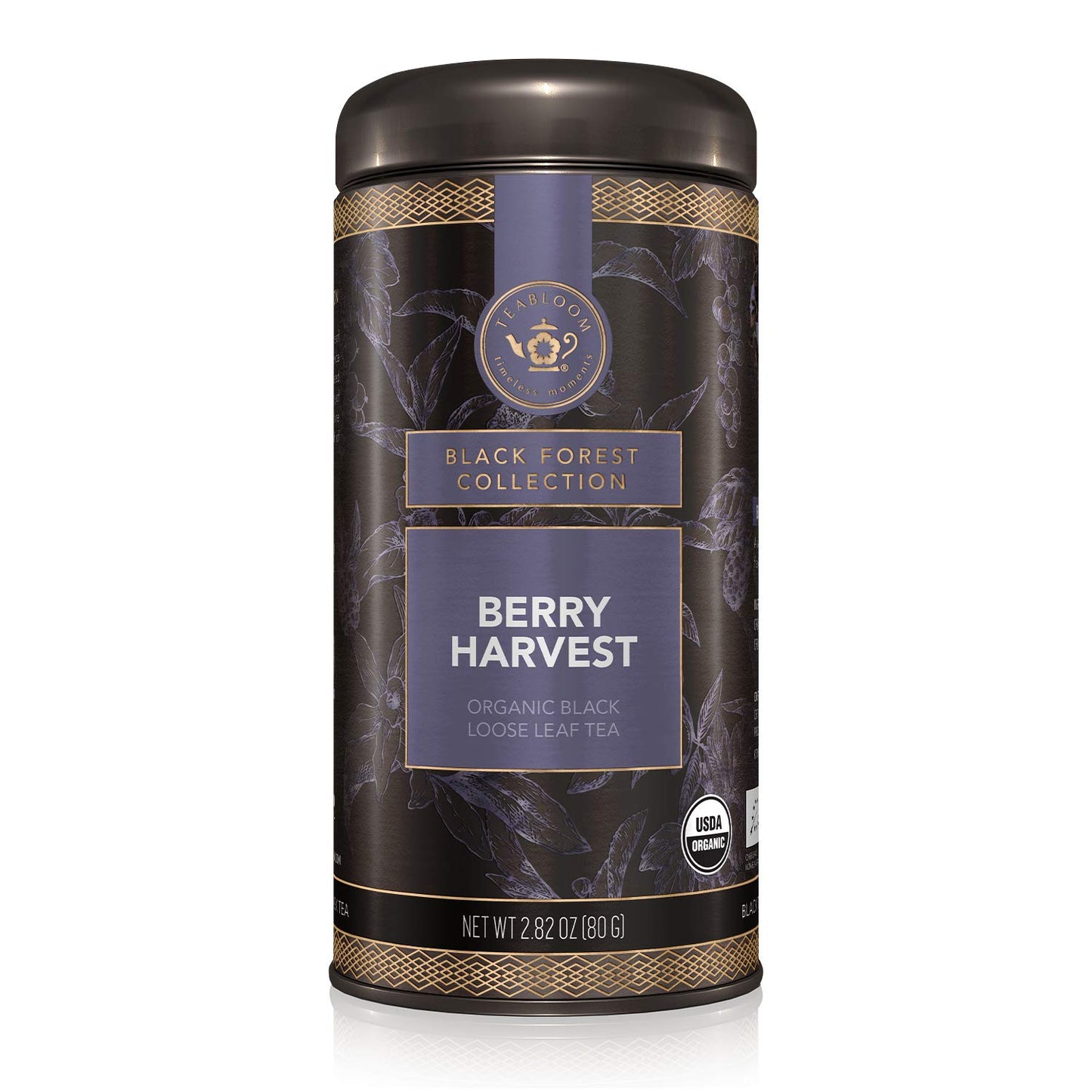 Teabloom Organic Fruity Black Tea, Berry Harvest Loose Leaf Tea, USDA Certified Organic & Kosher, Fresh Whole Leaf Blend in Reusable Gift Canister, 2.82 Ounce Loose Leaf Tea Canister Makes 35-50 Cups