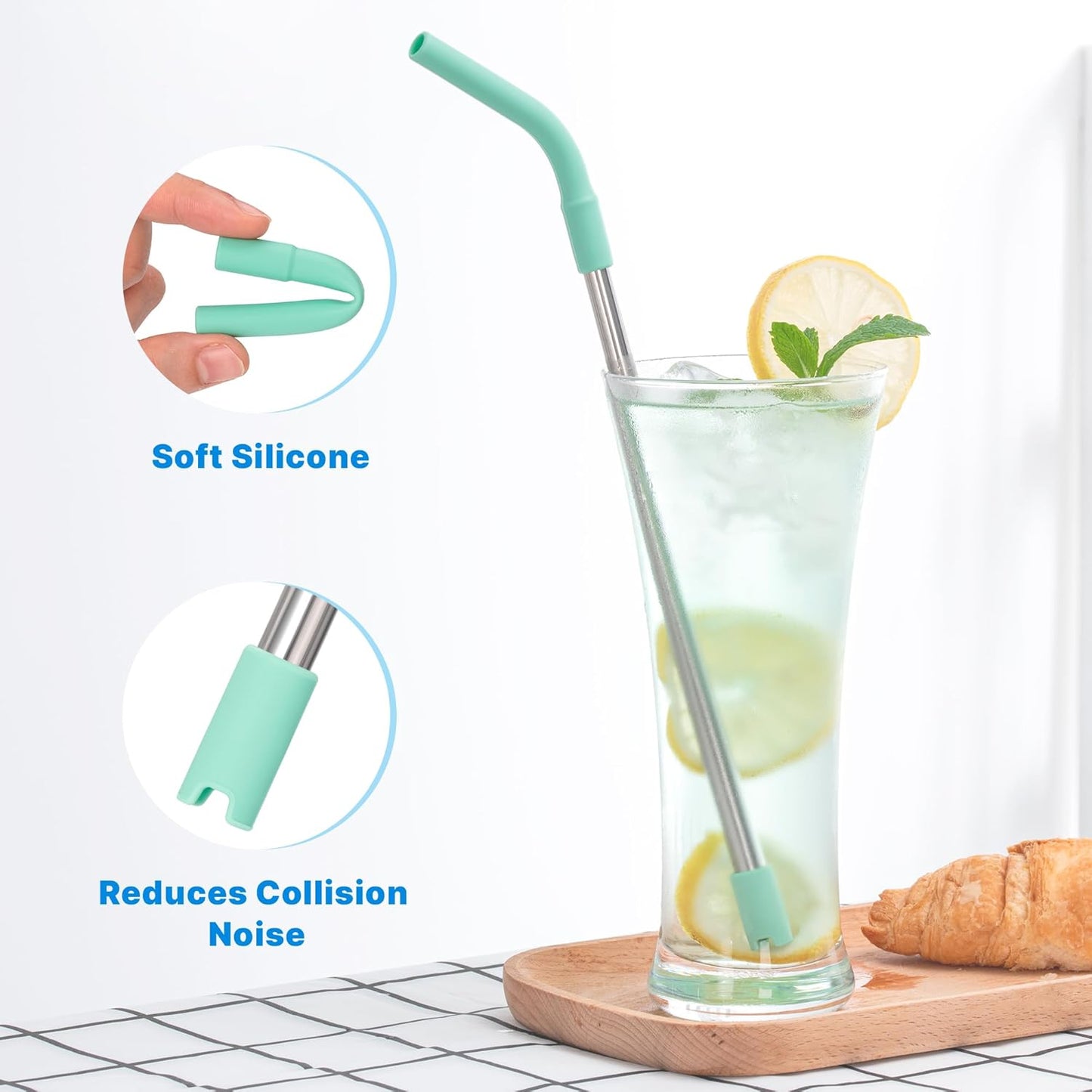 6Pcs Silicone Straw Tips, Reusable Rubber Straw Tips for Metal Straws and Other 0.31Inch (8MM Outdiameter) Straws, Fit for Stanley Cup Tumbler (Light Pink)