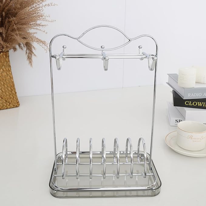 Silver Coffee Mug Holder Countertop, Metal Tea Coffee Cup and Saucer Holders - Image 6