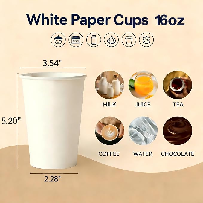 16 oz Disposable Paper Cups 200 Pack - Image 2