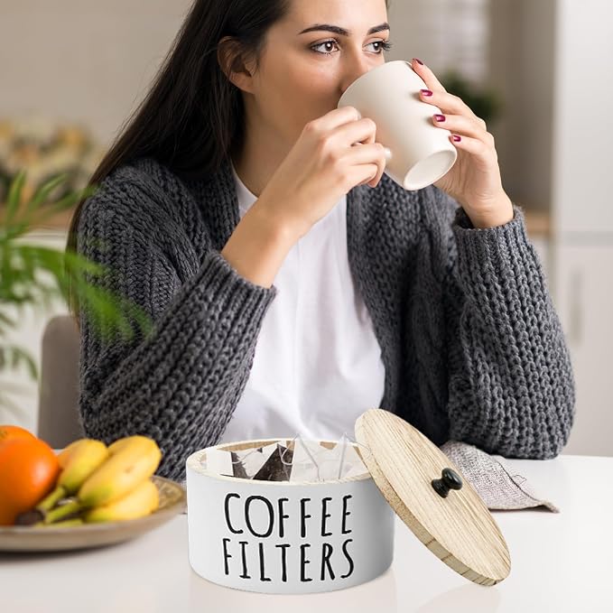 Coffee Filter Holder with Bamboo Lid, Large Capacity Wood Coffee Filter Storage - Image 2