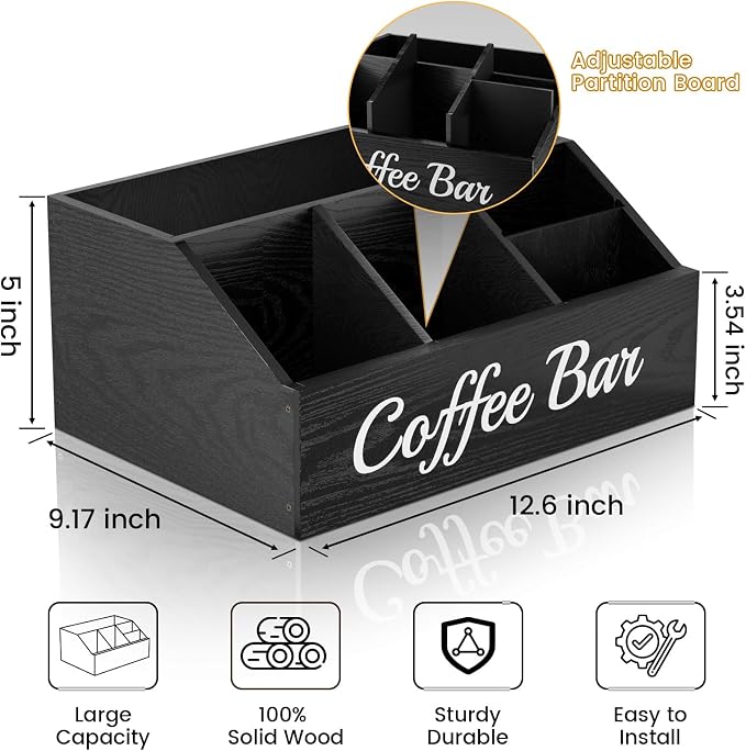 Coffee Station Organizer for Countertop – Wooden Coffee Bar Organizer - Image 4