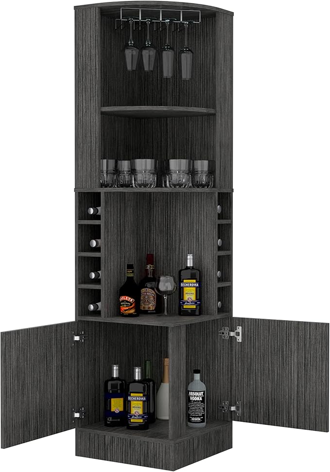 Tuhome Syrah Corner Bar Cabinet, Tall 71.1" Liquor Cabinet by TUHOME