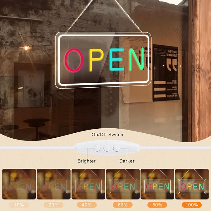 LED Open Sign for Business, Adjustable Brightness, USB Powered Storefront - Image 4
