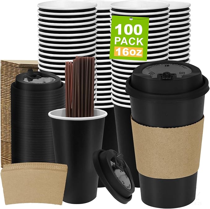 100 Pack 16 oz Disposable Coffee Cups by COOLCAP