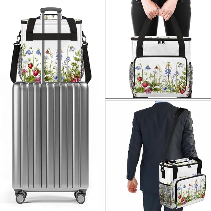 Strawberries And Wildflowers Coffee Maker Carring Bag, Large Insulated Storage - Image 7