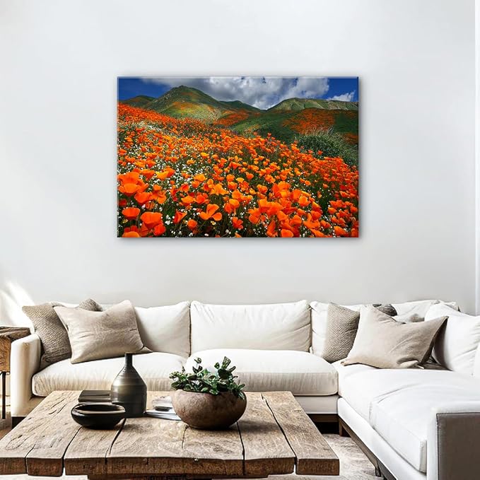 Large Size Orange Poppy Canvas Wall Art Nature Forest Mountain Landscape - Image 4