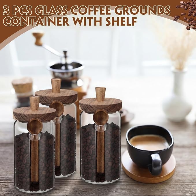Suclain 3 Pcs Glass Coffee Bean Container 29 oz Airtight Coffee Canister - Image 6