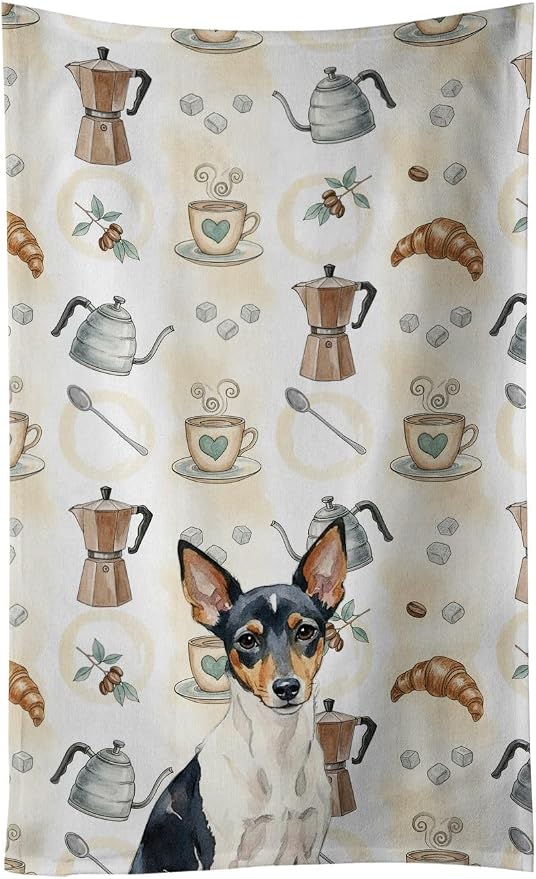 Caroline's Treasures Toy Fox Terrier Coffee Bar Kitchen Towel Velour Plush by CarolinesTreasures