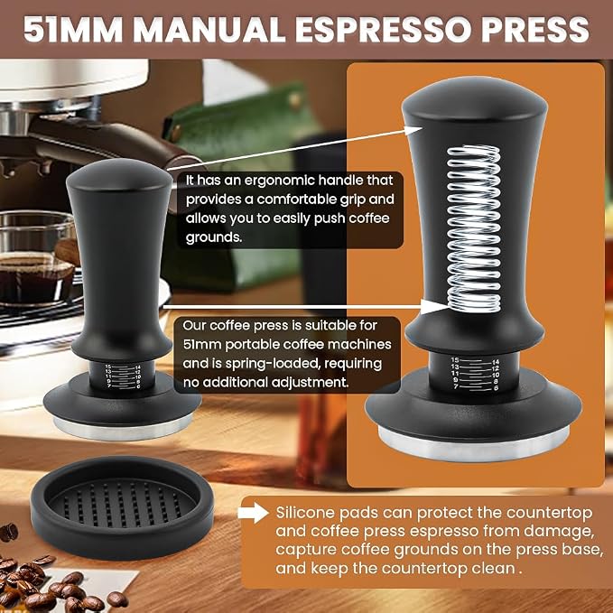 51mm Espresso Accessories Kit, WDT Tool Spring Loaded Hand Tamper - Image 8