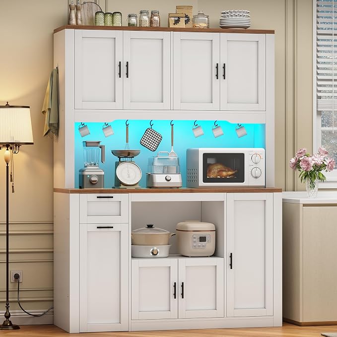 Itaar 71" Pantry Cabinet with Charging Station and LED Light, Kitchen Pantry - Image 3