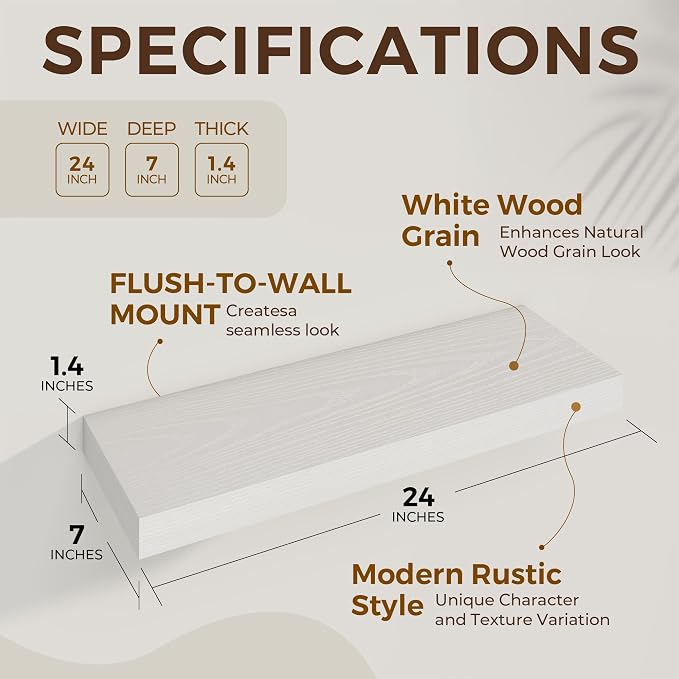 Dreamland 24 Inch Long Floating Shelves in White, 6.7 Inch Deep Floating Shelf - Image 4