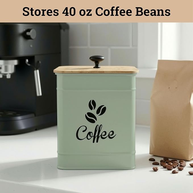 Airtight Coffee Canister - 40 oz Large Iron Sage Green Container Airtight - 6 x - Image 3