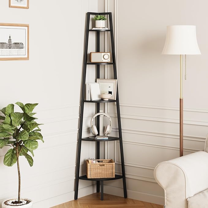 Yoobure 5‑Tier Corner Shelf – Sturdy Metal Frame & Wood Ladder Bookshelf by Yoobure