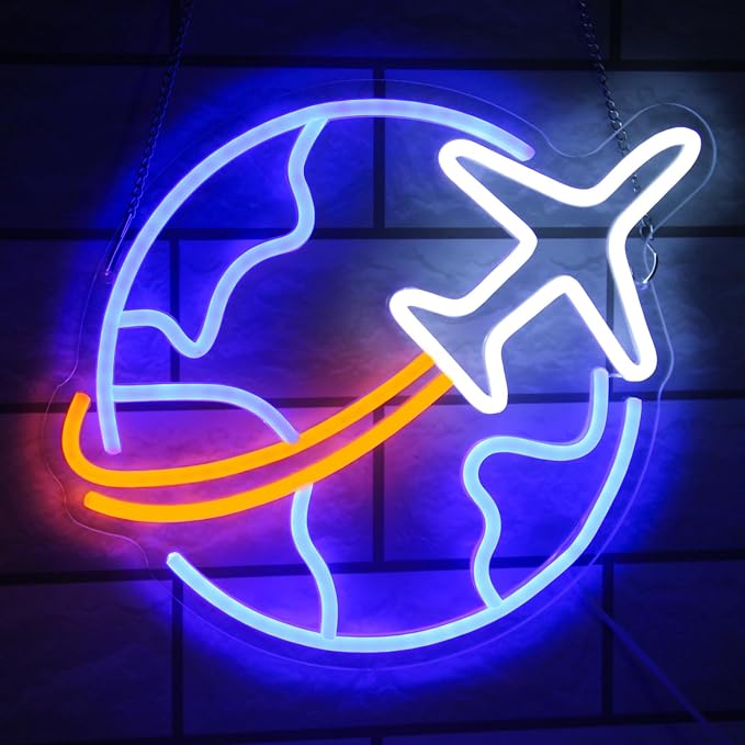 Airplane Travel Neon Sign Dimmable Earth Neon Lights by Kullneon