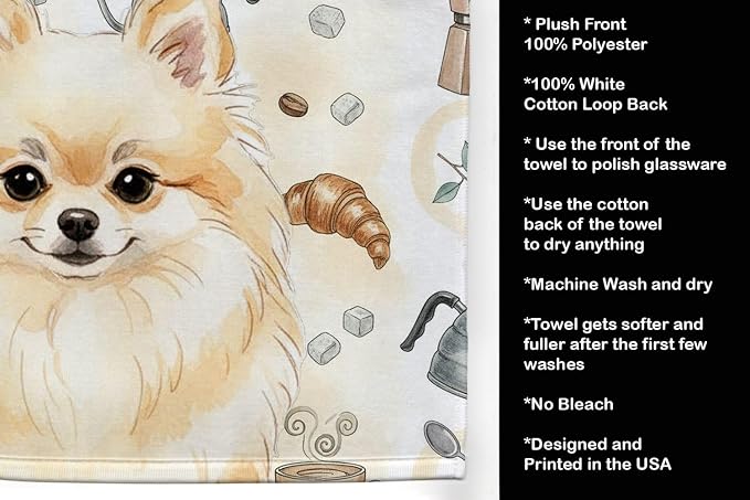 Caroline's Treasures Cream Pomeranian Coffee Bar Kitchen Towel Velour Plush - Image 4