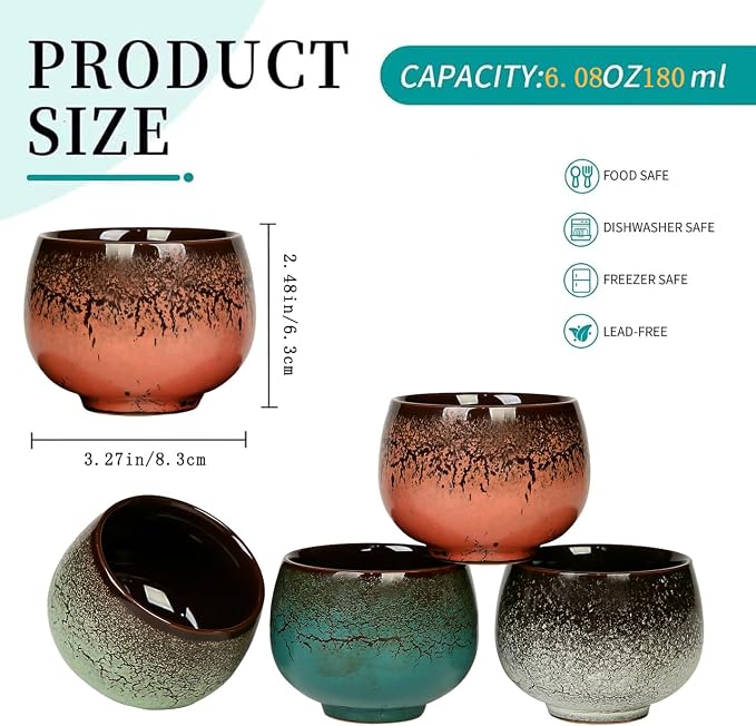Gradient Crackle Glaze Ceramic Espresso Cups, 6.08oz/180ml Small Demitasse - Image 2