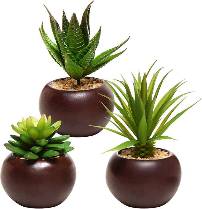MyGift Succulents Plants Artificial, Fake Faux Indoor House Plants in Round by MyGiftHome