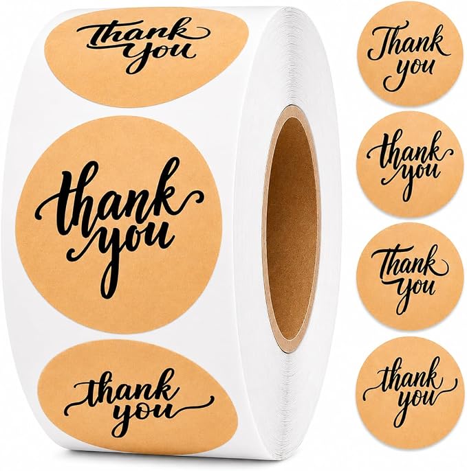 500 Thank You Stickers Roll – 1.5" Round Kraft Paper Labels by IBAKE