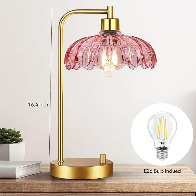 ILLMTW Pink Table Lamp Set of 2, Small Gold Bedside Lamps Dimmable Boho Bedroom - Image 4