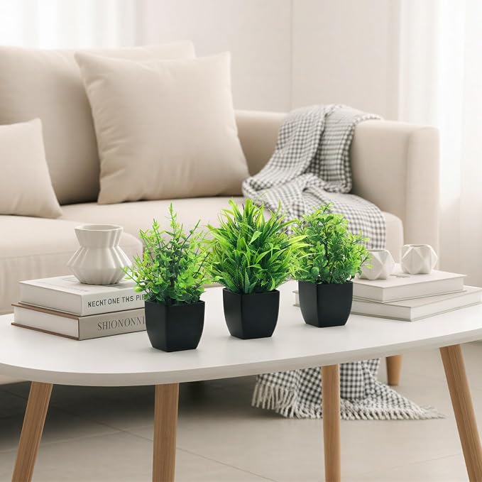 CEWOR Fake Plants 4 Packs Small Artificial Greenery Plants Mini Black Bathroom - Image 6