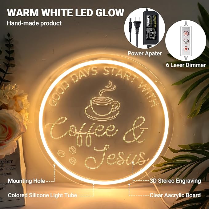 Coffee Bar Neon Sign, Warm White LED Coffee Light - Image 3