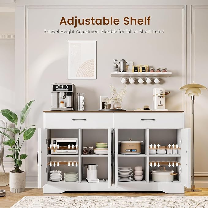 Sideboard Buffet Cabinet with Storage, 55.1" Large Kitchen Storage Sideboard - Image 6