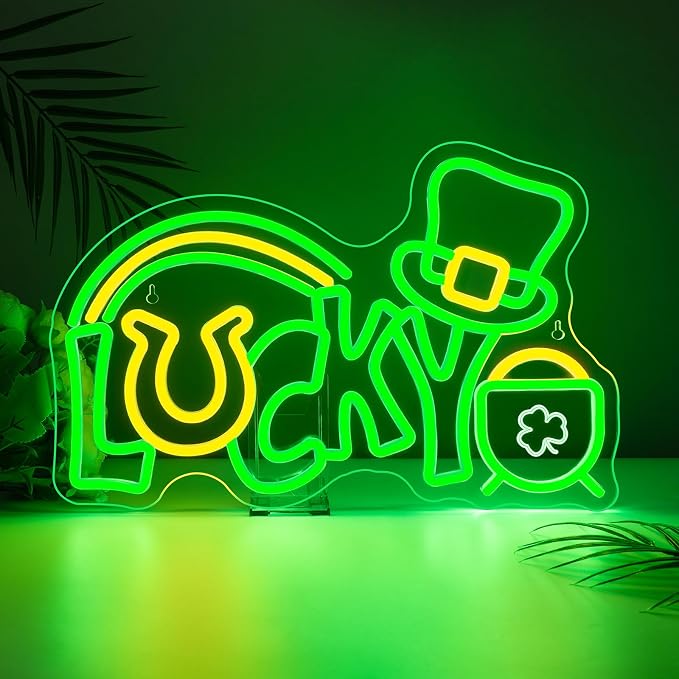 St. Patrick's Day Neon Signs for Arbor Day Store Bedroom Decor Lucky Leaf LED by NXYX