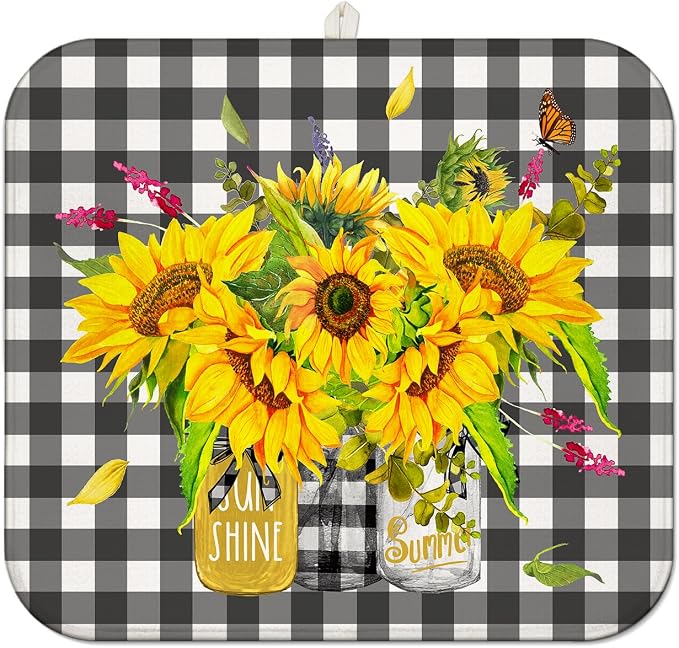 Sunflower Dish Drying Mat for Kitchen Counter, Washable Absorbent Kitchen by Unknown