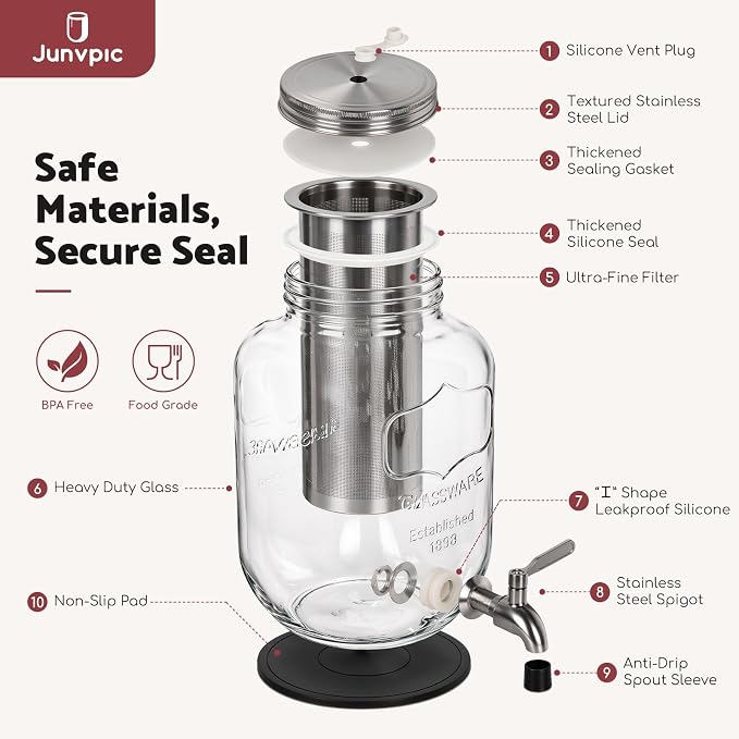 JunVpic Cold Brew Coffee Maker – 128oz / 1 Gallon Wide Mouth, Leakproof - Image 4