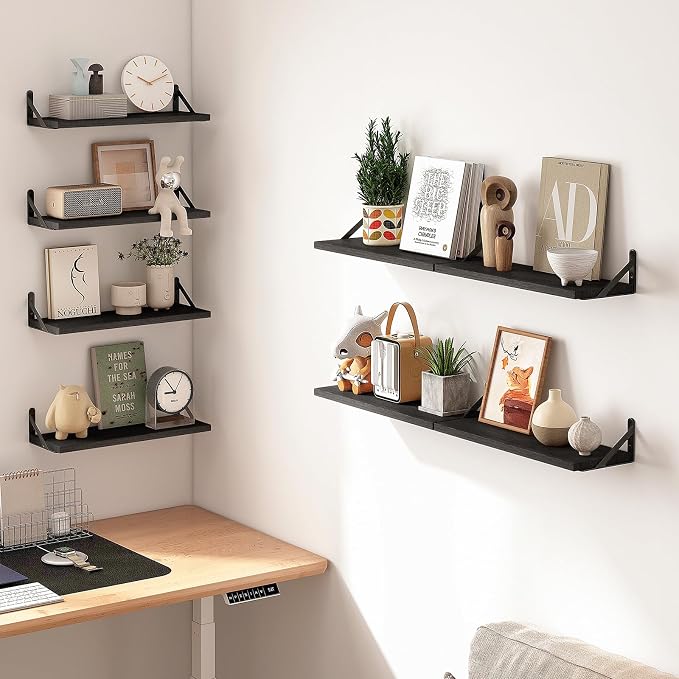 Fixwal Floating Shelves, Width 4.75in Rustic Wood Wall Shelves Set of 8 - Image 6