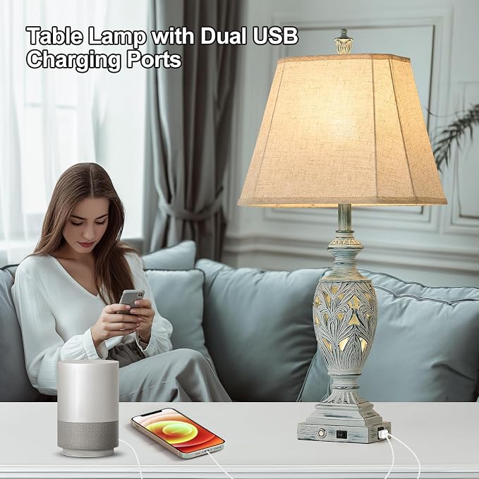 29.5"H Touch Control Traditional Table Lamp Set of 2, Vintage Bedside Lamp - Image 5