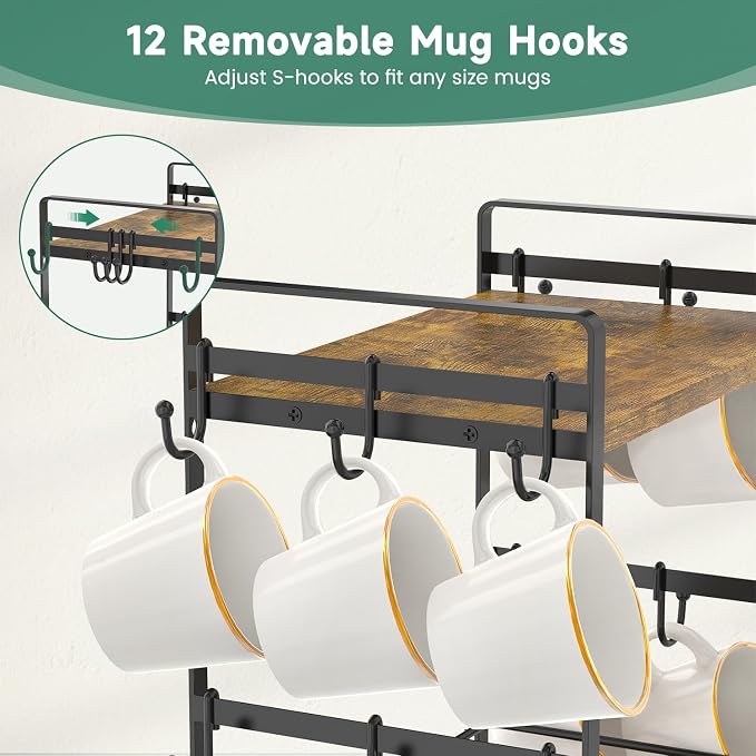 EsLuker.ly Coffee Mug Cup Holder Tree Bar Station Organizer, 2 Tier Mug Stand - Image 5