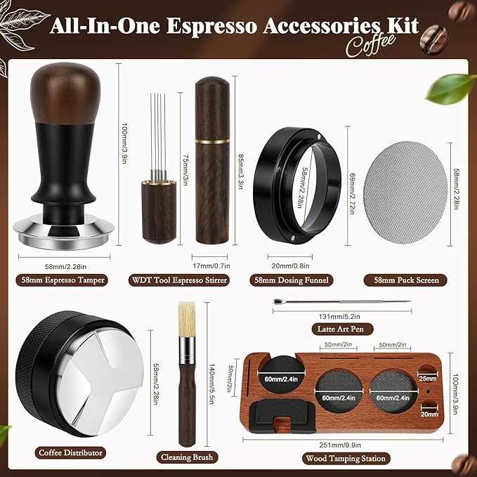 8 PCS Espresso Accessories Kit, 58mm Espresso Tamper Kit Coffee Tamper Set - Image 3
