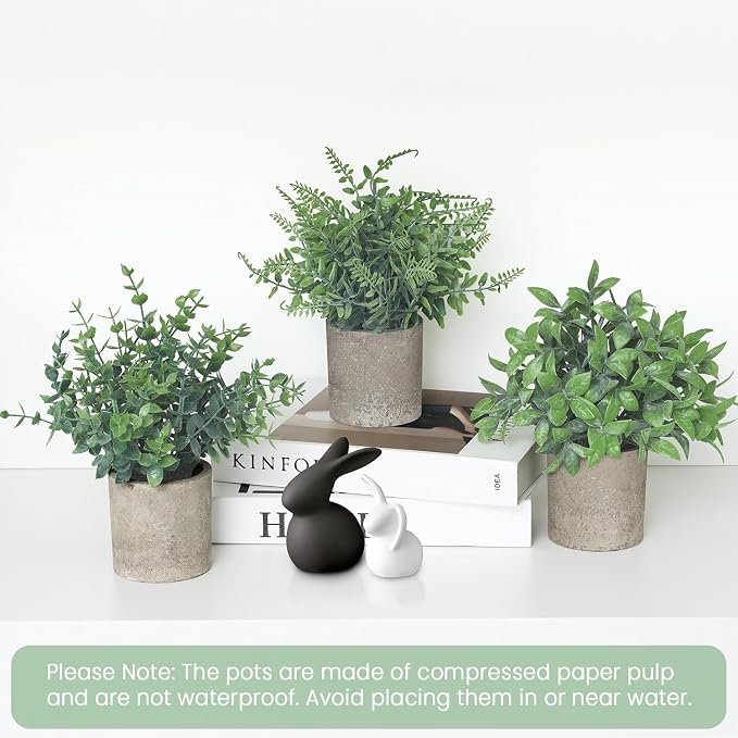3 Pack Small Fake Plants, Artificial Eucalyptus, Boston Fern & Boxwood Leaves - Image 4