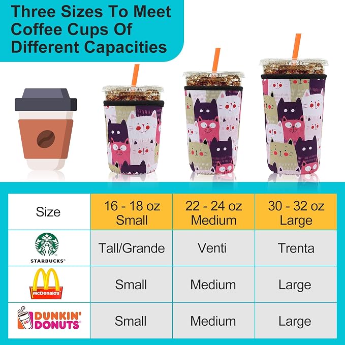 3 Pack Reusable Iced Coffee Protective Sleeves Cup Insulator Neoprene Coffee - Image 2