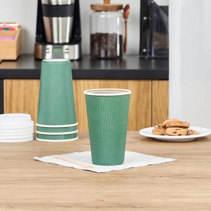 Restaurantware Ripple Wall Coffee Cups 25 Count 16 Ounce Insulated Forest Green - Image 6
