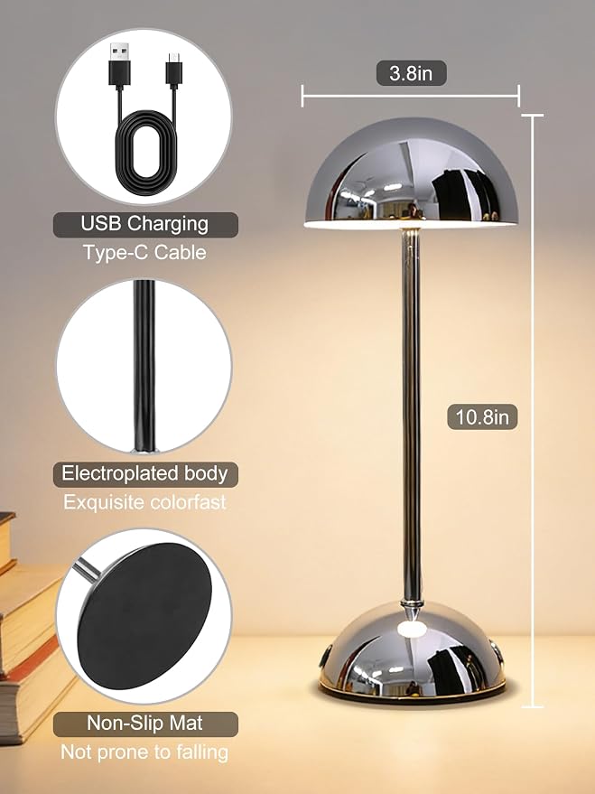 Cordless Table Lamp, Rechargeable Desk Lamp LED Night Light, Touch 3 Color - Image 5