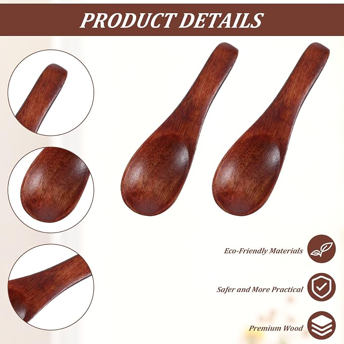 4 Pcs Handcrafted Tiny Wooden Spoons | Mini Scoops - Image 3