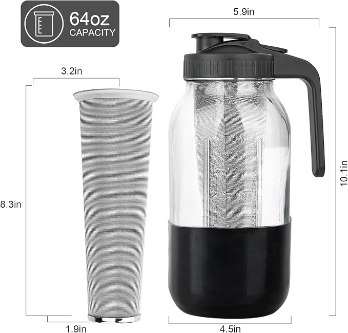 Cold Brew Coffee Maker, 64oz Mason Jar Pitcher - Image 6