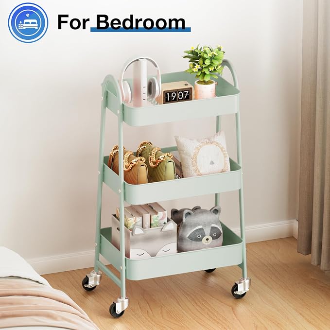 OLIXIS Metal Utility Cart, Mobile Rolling Storage Shelf - Image 6